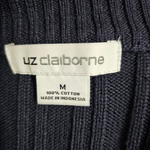Liz Claiborne 100% Cotton Long-Sleeve Split-Neck Navy Cable Sweater Women's M - Picture 5 of 9